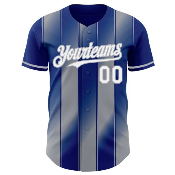 Custom Royal White-Gray Gradient Classic Vertical Stripe Authentic Baseball Jersey