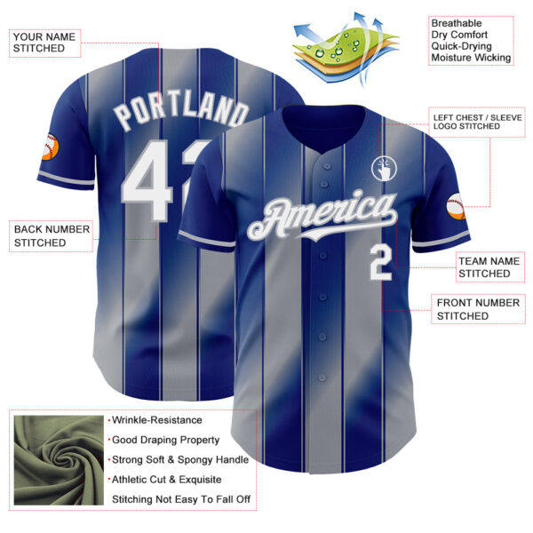 Custom Royal White-Gray Gradient Classic Vertical Stripe Authentic Baseball Jersey