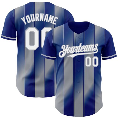 Pinstripe0094 Custom Royal White-Gray Gradient Classic Vertical Stripe Authentic Baseball Jersey