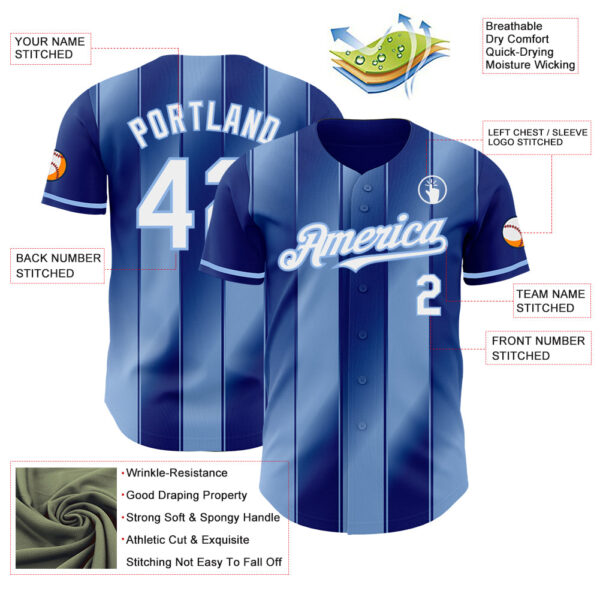 Custom Royal White-Light Blue Gradient Classic Vertical Stripe Authentic Baseball Jersey