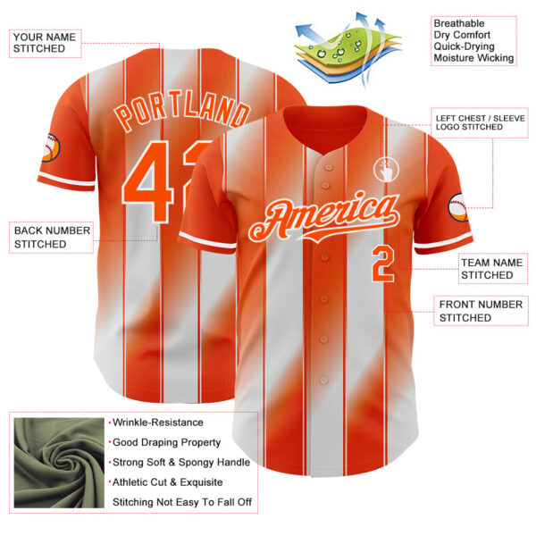 Custom Orange-White Gradient Classic Vertical Stripe Authentic Baseball Jersey