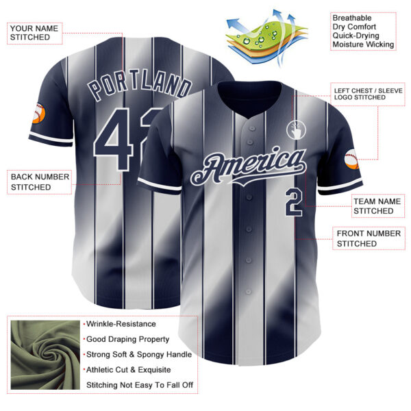 Custom Navy-White Gradient Classic Vertical Stripe Authentic Baseball Jersey