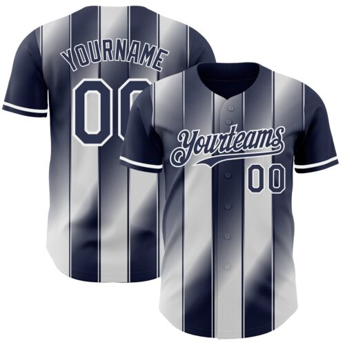 Custom Navy-White Gradient Classic Vertical Stripe Authentic Baseball Jersey