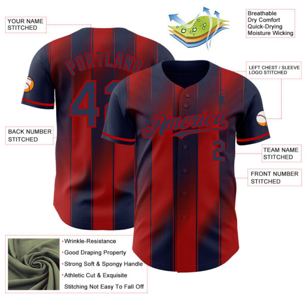 Custom Navy-Red Gradient Classic Vertical Stripe Authentic Baseball Jersey