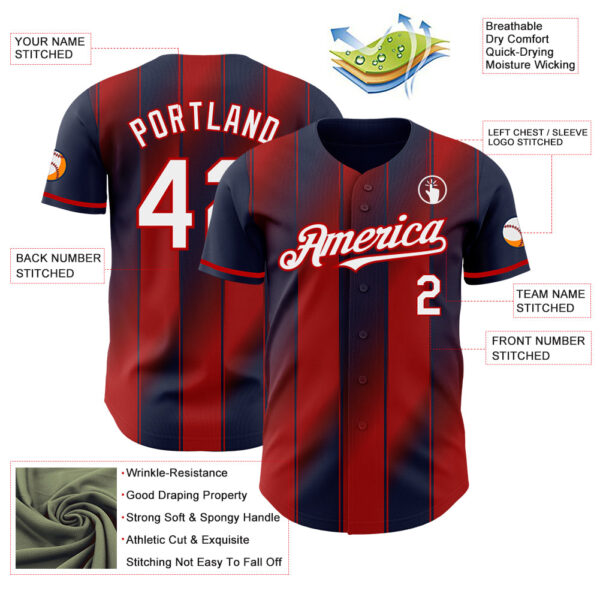 Custom Navy White-Red Gradient Classic Vertical Stripe Authentic Baseball Jersey