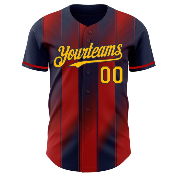 Custom Navy Gold-Red Gradient Classic Vertical Stripe Authentic Baseball Jersey