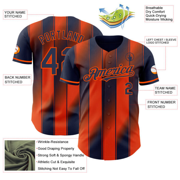 Custom Navy-Orange Gradient Classic Vertical Stripe Authentic Baseball Jersey