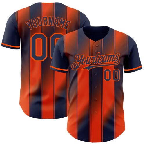 Custom Navy-Orange Gradient Classic Vertical Stripe Authentic Baseball Jersey