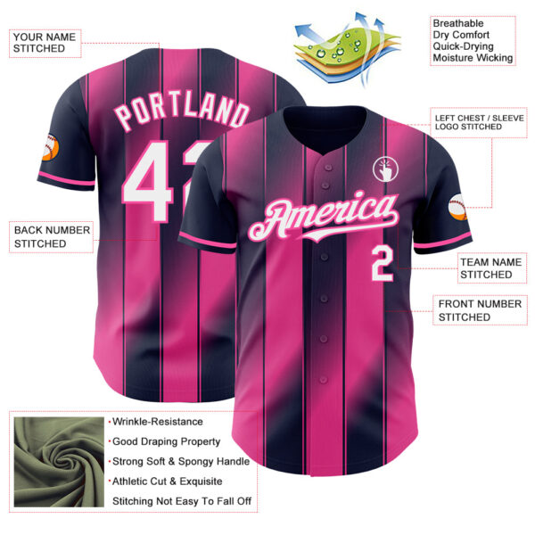 Custom Navy White-Pink Gradient Classic Vertical Stripe Authentic Baseball Jersey