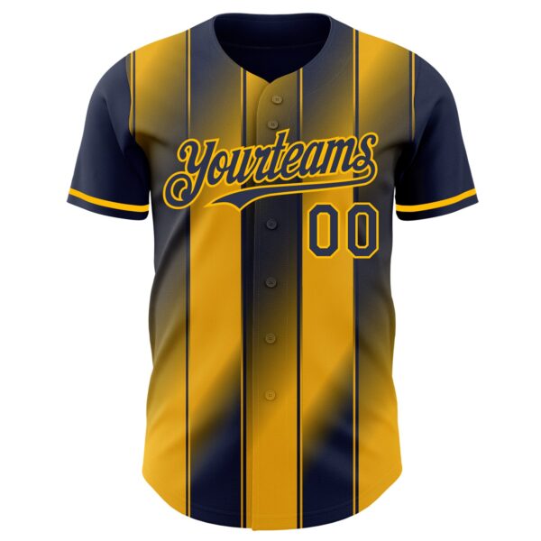 Custom Navy-Gold Gradient Classic Vertical Stripe Authentic Baseball Jersey