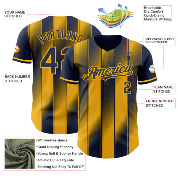 Custom Navy-Gold Gradient Classic Vertical Stripe Authentic Baseball Jersey