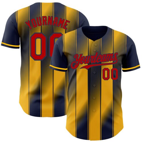 Pinstripe0104 Custom Navy Red-Gold Gradient Classic Vertical Stripe Authentic Baseball Jersey