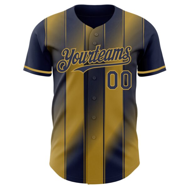 Custom Navy-Old Gold Gradient Classic Vertical Stripe Authentic Baseball Jersey