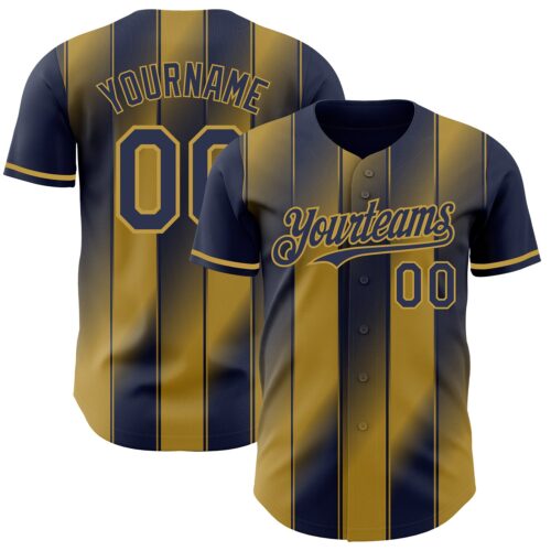 Pinstripe0105 Custom Navy-Old Gold Gradient Classic Vertical Stripe Authentic Baseball Jersey