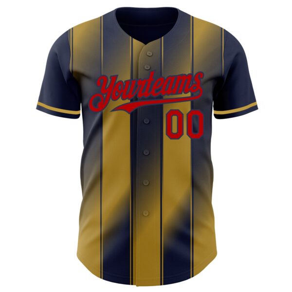 Custom Navy Red-Old Gold Gradient Classic Vertical Stripe Authentic Baseball Jersey