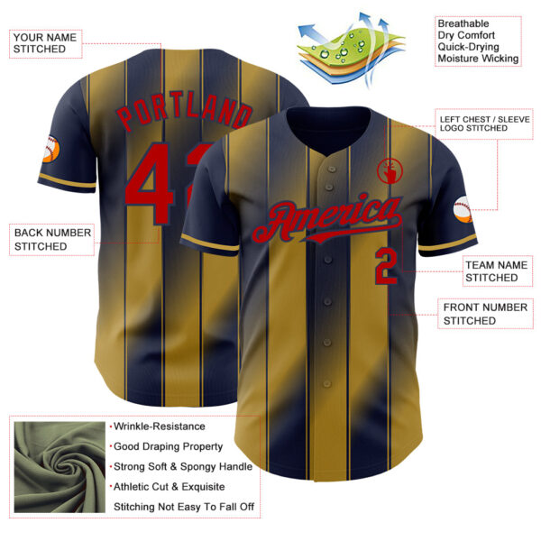 Custom Navy Red-Old Gold Gradient Classic Vertical Stripe Authentic Baseball Jersey