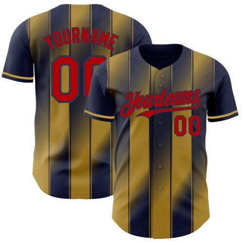 Pinstripe0106 Custom Navy Red-Old Gold Gradient Classic Vertical Stripe Authentic Baseball Jersey