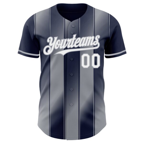 Custom Navy White-Gray Gradient Classic Vertical Stripe Authentic Baseball Jersey