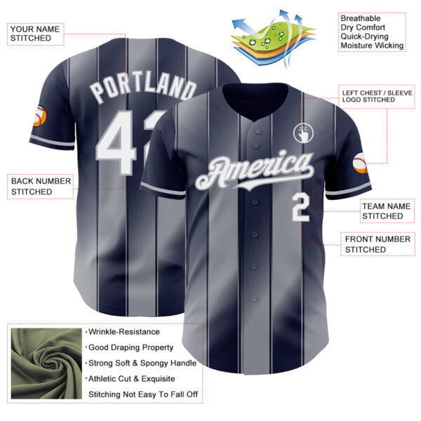 Custom Navy White-Gray Gradient Classic Vertical Stripe Authentic Baseball Jersey