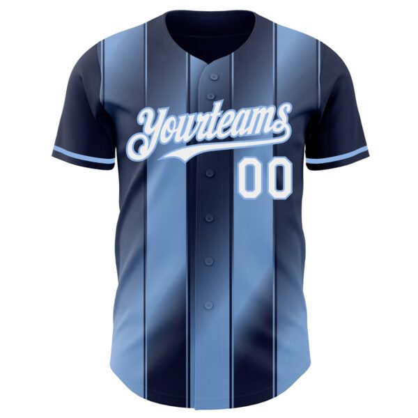Custom Navy White-Light Blue Gradient Classic Vertical Stripe Authentic Baseball Jersey