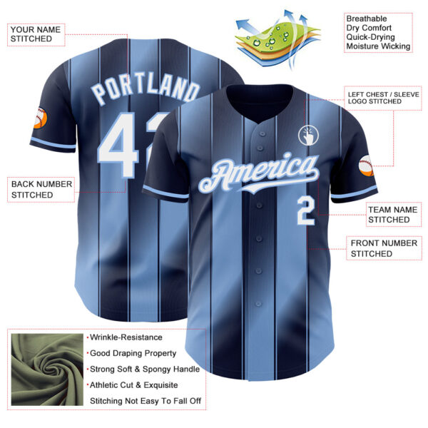 Custom Navy White-Light Blue Gradient Classic Vertical Stripe Authentic Baseball Jersey