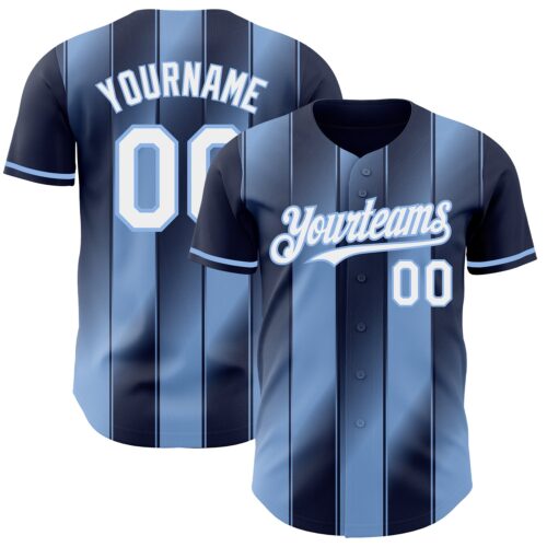Pinstripe0109 Custom Navy White-Light Blue Gradient Classic Vertical Stripe Authentic Baseball Jersey