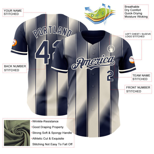 Custom Navy Cream-Cream Gradient Classic Vertical Stripe Authentic Baseball Jersey