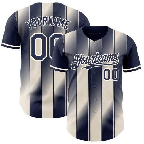 Pinstripe0110 Custom Navy Cream-Cream Gradient Classic Vertical Stripe Authentic Baseball Jersey