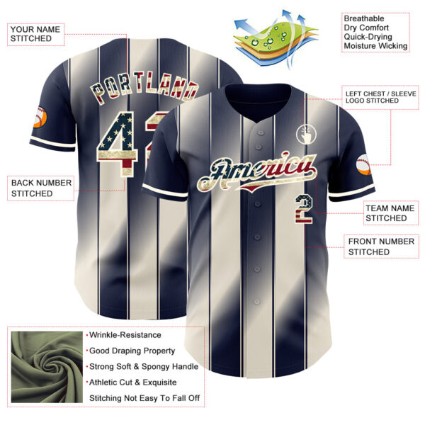 Custom Navy Vintage USA Flag Cream-Cream Gradient Classic Vertical Stripe Authentic Baseball Jersey