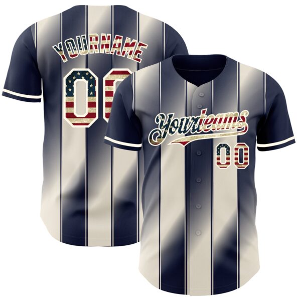 Custom Navy Vintage USA Flag Cream-Cream Gradient Classic Vertical Stripe Authentic Baseball Jersey