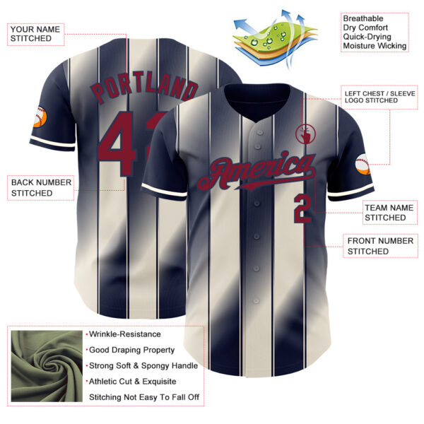 Custom Navy Crimson-Cream Gradient Classic Vertical Stripe Authentic Baseball Jersey