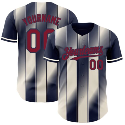 Pinstripe0112 Custom Navy Crimson-Cream Gradient Classic Vertical Stripe Authentic Baseball Jersey