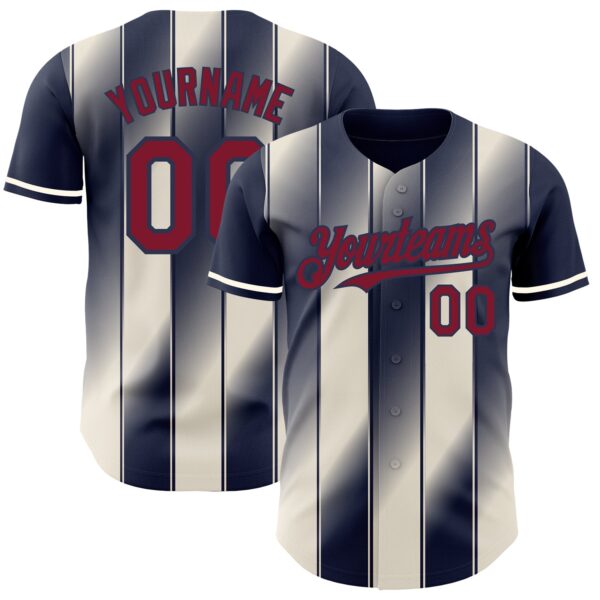 Custom Navy Crimson-Cream Gradient Classic Vertical Stripe Authentic Baseball Jersey