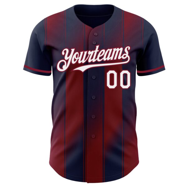 Custom Navy White-Crimson Gradient Classic Vertical Stripe Authentic Baseball Jersey