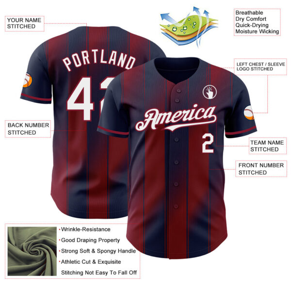 Custom Navy White-Crimson Gradient Classic Vertical Stripe Authentic Baseball Jersey