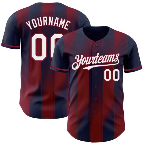 Pinstripe0113 Custom Navy White-Crimson Gradient Classic Vertical Stripe Authentic Baseball Jersey