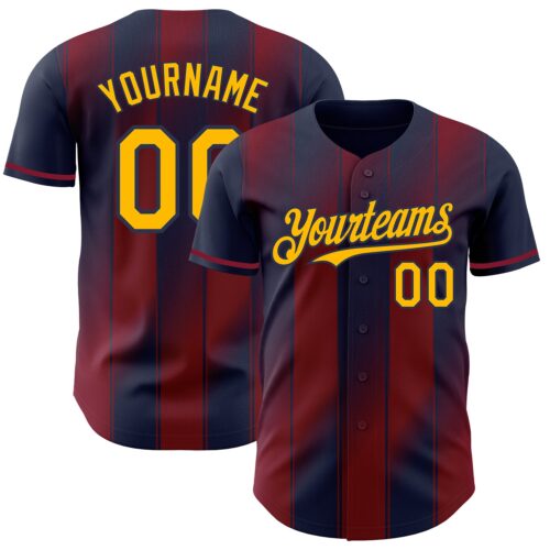 Pinstripe0114 Custom Navy Gold-Crimson Gradient Classic Vertical Stripe Authentic Baseball Jersey