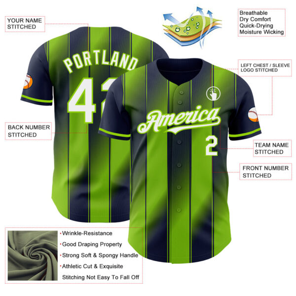 Custom Navy White-Neon Green Gradient Classic Vertical Stripe Authentic Baseball Jersey