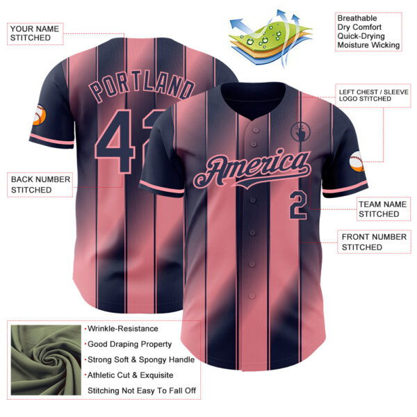 Custom Navy-Medium Pink Gradient Classic Vertical Stripe Authentic Baseball Jersey