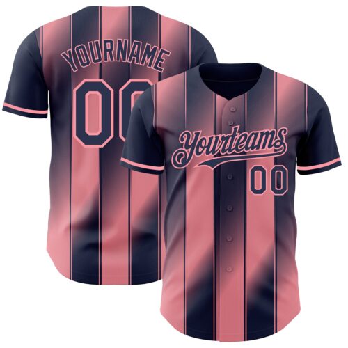 Pinstripe0117 Custom Navy-Medium Pink Gradient Classic Vertical Stripe Authentic Baseball Jersey