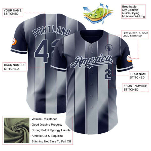 Custom Navy-Silver Gradient Classic Vertical Stripe Authentic Baseball Jersey
