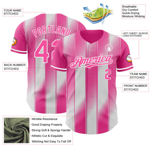 Custom Pink-White Gradient Classic Vertical Stripe Authentic Baseball Jersey
