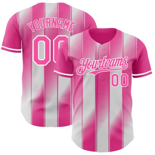 Pinstripe0119 Custom Pink-White Gradient Classic Vertical Stripe Authentic Baseball Jersey