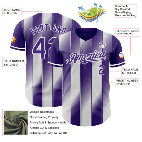 Custom Purple-White Gradient Classic Vertical Stripe Authentic Baseball Jersey
