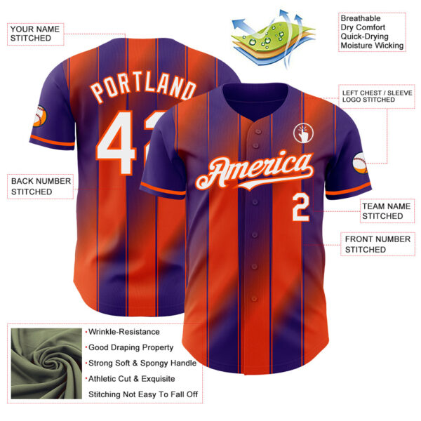 Custom Purple White-Orange Gradient Classic Vertical Stripe Authentic Baseball Jersey