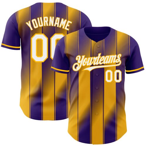 Pinstripe0123 Custom Purple White-Gold Gradient Classic Vertical Stripe Authentic Baseball Jersey