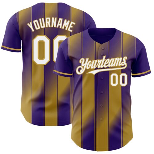Pinstripe0124 Custom Purple White-Old Gold Gradient Classic Vertical Stripe Authentic Baseball Jersey