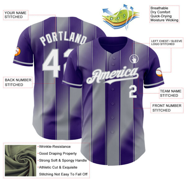 Custom Purple White-Gray Gradient Classic Vertical Stripe Authentic Baseball Jersey