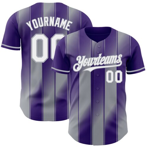 Custom Purple White-Gray Gradient Classic Vertical Stripe Authentic Baseball Jersey
