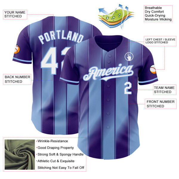 Custom Purple White-Light Blue Gradient Classic Vertical Stripe Authentic Baseball Jersey